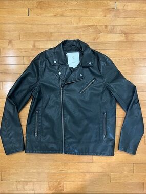 Chapter Black Faux Leather Bomber-Style Moto Jacket